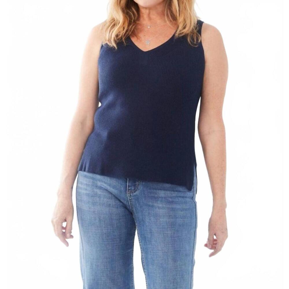 NEW FDJ natalie textured knit tank top in navy